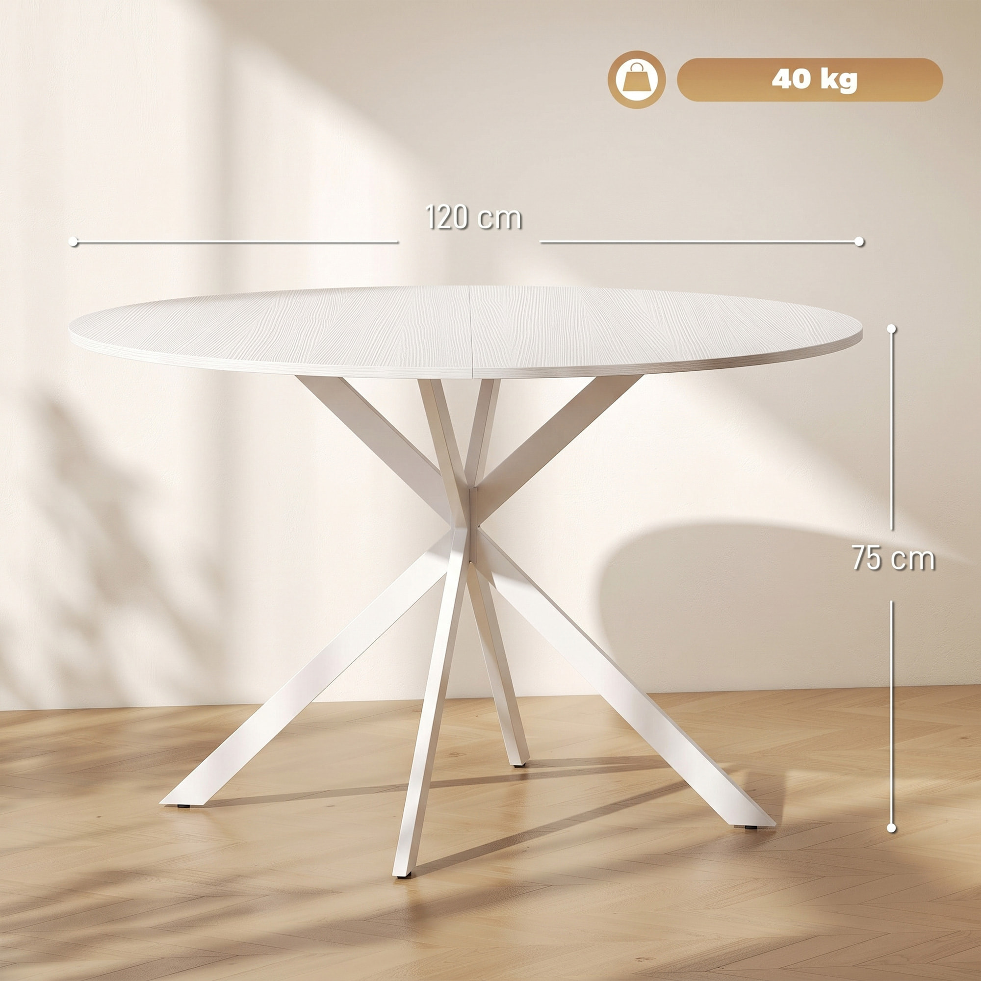 HOMCOM Mesa de Comedor Redonda para 4 Personas, Ø120x75 cm, Mesa de Cocina Industrial con Estructura de Acero, Blanco
