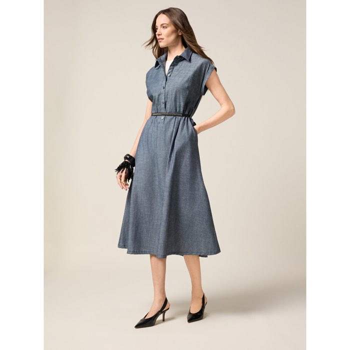 Oltre - Blusa en tejido mezcla de lino efecto denim - Azul