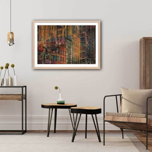 Affiche design Brick Facade Affiche + cadre en bois - Chêne