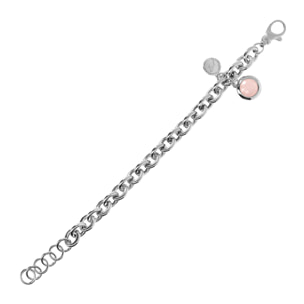 Bracciale White Catena Rolo con Ciondolo in Quarzo Rosa Sfaccettato