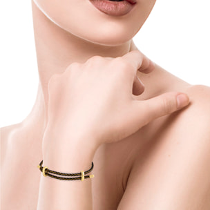 Pack de 3 pulseras trenzadas de doble alambre de acero negro, rojo y verde con cierre cruzado de cobre dorado.