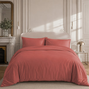 Parure housse de couette 100% percale de coton unie argile- Finesse
