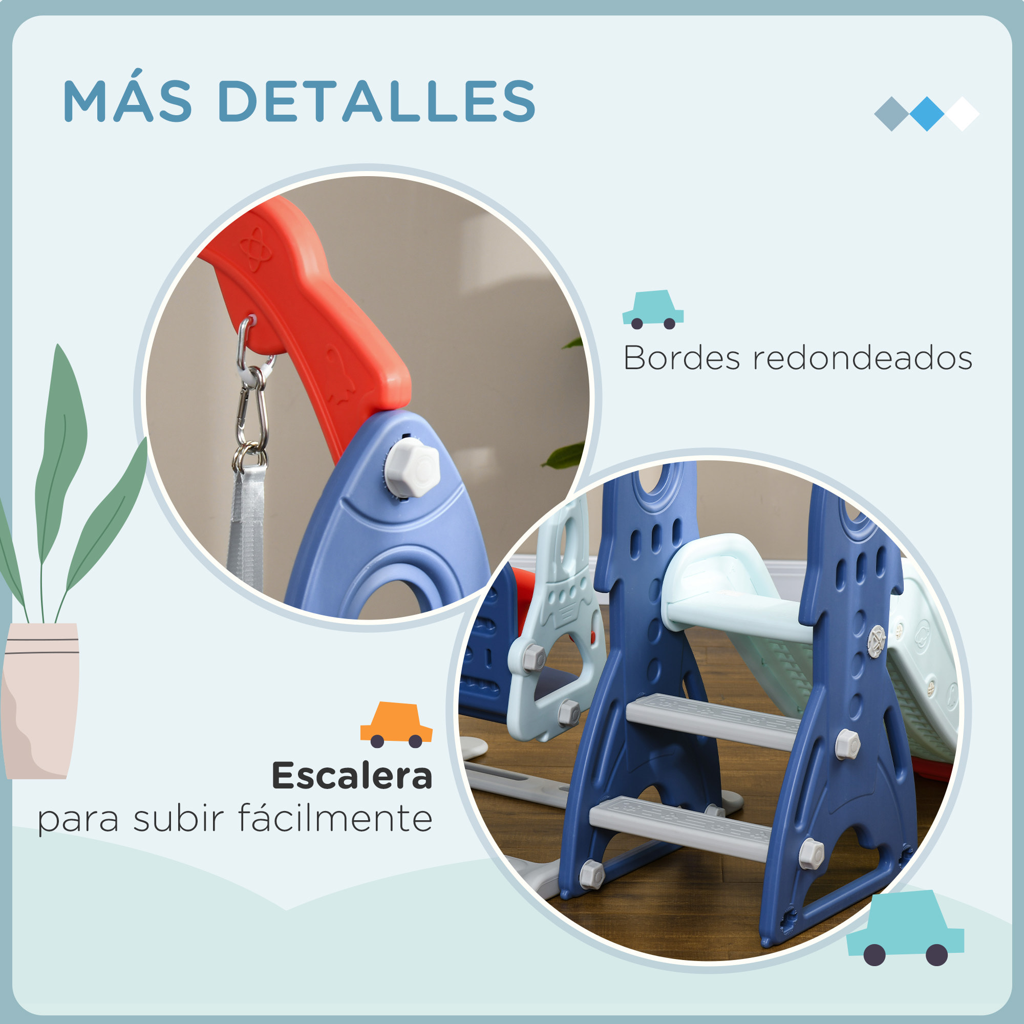 Juego de Tobogán y Columpio para Niños de 1-3 Años Parque Infantil para Exterior e Interior 3 en 1 con Columpio Tobogán y Aro de Baloncesto Multicolor