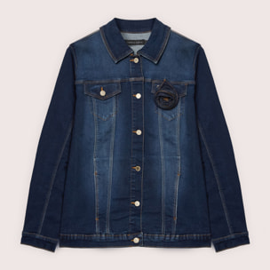 Fiorella Rubino - Giacca in denim con spilla floreale - Blu