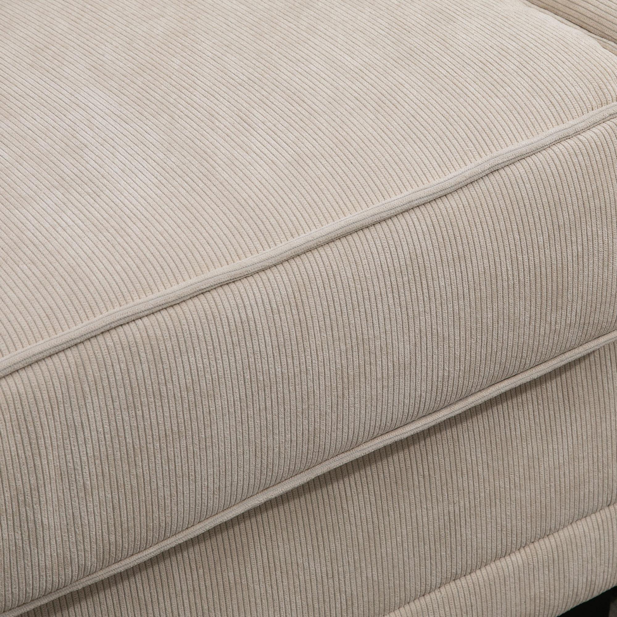 Canapé 3 places dim. 197L x 84P x 90H cm coussin déco. inclus pieds bois massif pin tissu aspect velours côtelé beige