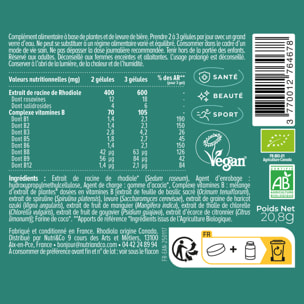 Nutri&Co Rhodiola Rosea Bio Anti Stress Fatigue Anxiété - 60 gélules Vegan