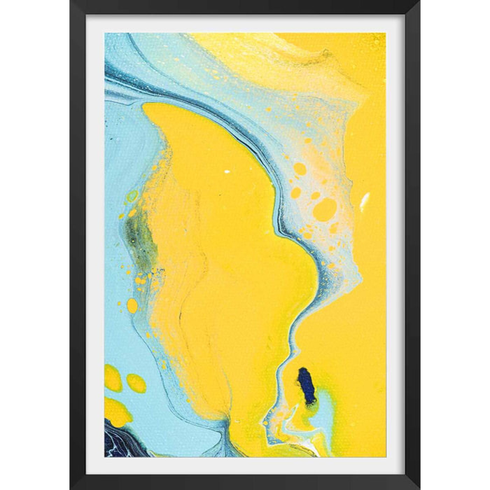 Affiche abstraite ondes sonores et dunes Affiche + cadre en bois - Noir