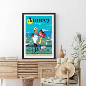 Affiche Le pont des amours Affiche + cadre en bois - Noir