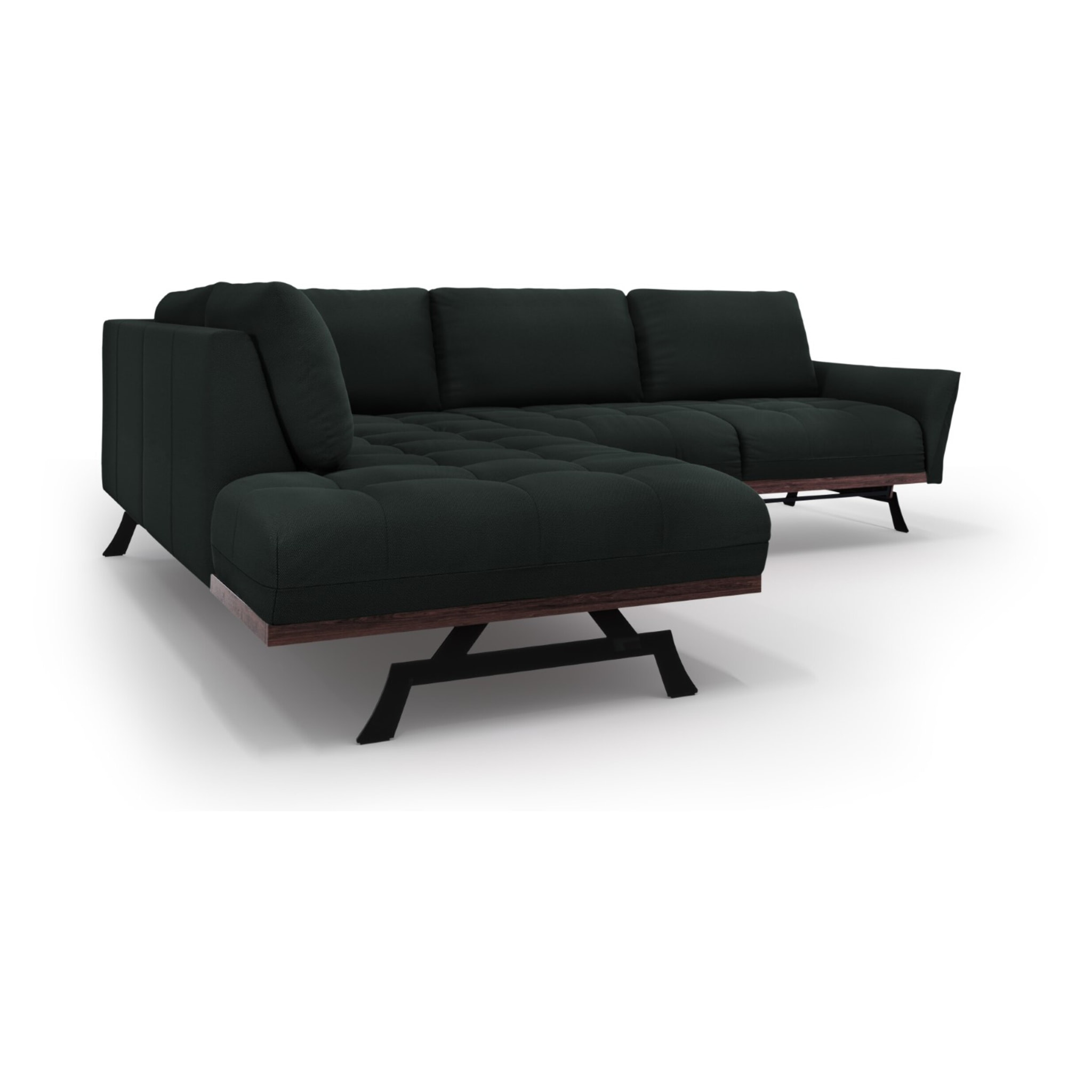 Canapé d'angle gauche convertible "Olivier" 5 places en tissu structurel noir