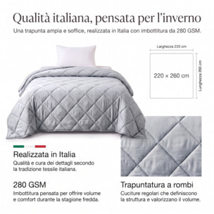 Trapunta invernale Irina in velluto mano pesca - Grigio Perla