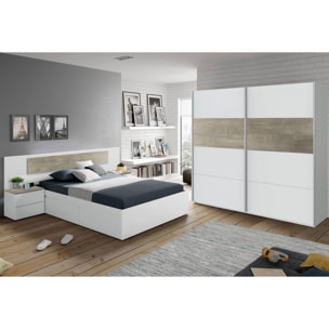 Guardaroba Elgin, Armadio per camera da letto a 2 ante scorrevoli, Mobile con barra appendiabiti e 3 ripiani, cm 180X60h200, Bianco e Rovere