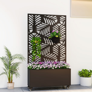 Jardinera Exterior Grande de Metal con Ruedas, Jardinera con Pantalla de Privacidad de Hojas de Monstera, Macetero con Enrejado para Plantas Trepadoras, Patio, Terraza, 90x30x160 cm, Negro