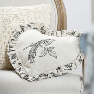 Coussin coeur style campagne chic - Ecru