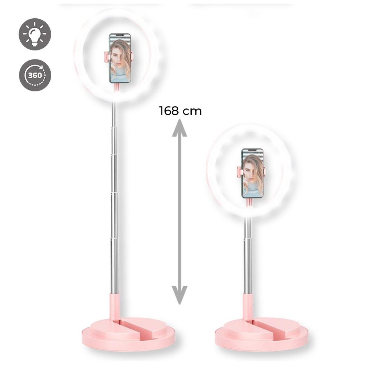 Anneau lumineux pour Selfie extensible et ajustable avec trepied Rose