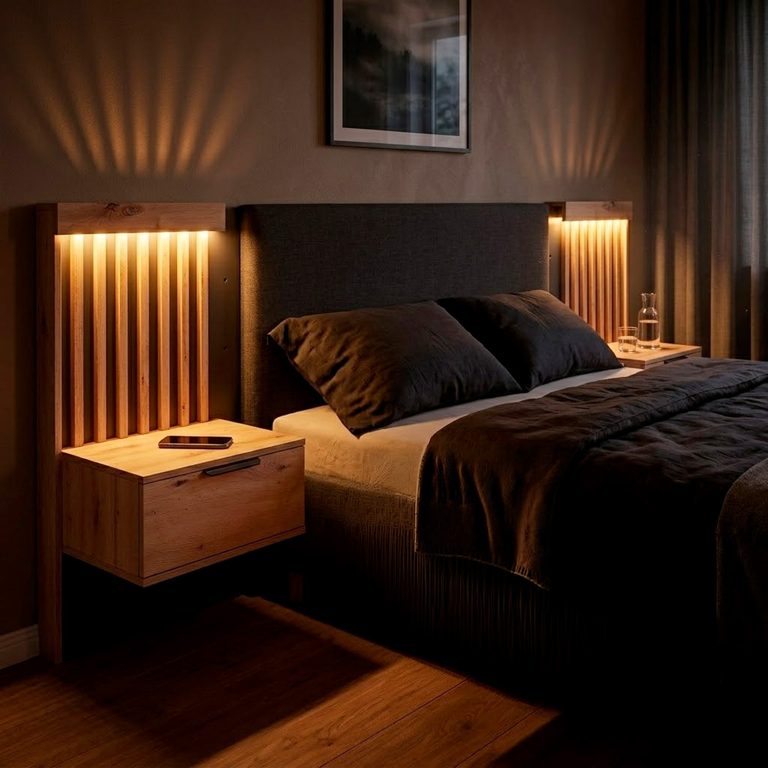 Set 2 Comodini Moderni Con Cassetto Comodino Camera Da Letto Design Salvaspazio In Laminato Resistente Florina 50 x 39,6 x 104 cm Rovere e Antracite