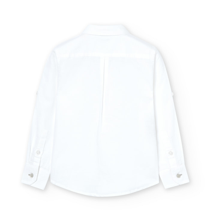 Camisa de lino niÃ±o, cuello camisero, manga larga, blanco