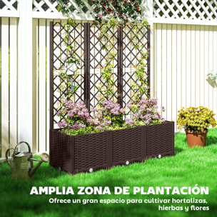 Jardinera con Enrejado de PP Jardinera Exterior Grande con Drenaje y Amplio Espacio para Plantas Trepadoras Macetero con Soporte para Jardín Patio Terraza 120x40x135 cm Marrón