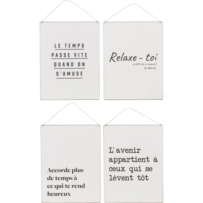 J-Line pancarte Texte Francais/Anglais - métal - blanc//noir - 4 pcs