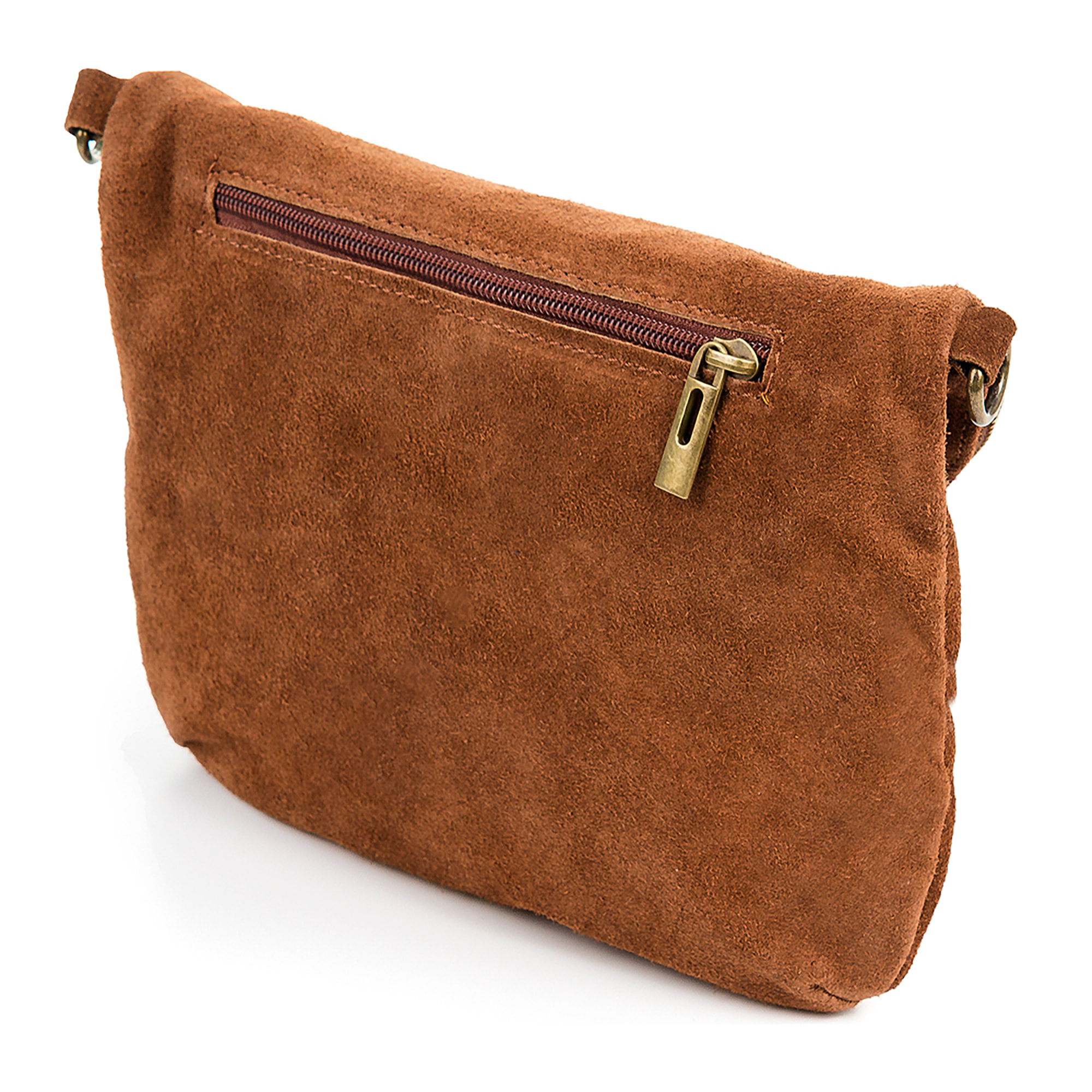 FIRENZE ARTEGIANI Borsa a Spalla da Donna Cenerente Vera Pelle Scamosciata Made in Italy 24x3x19 Cm. Colore: marrone scuro