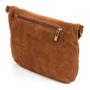 FIRENZE ARTEGIANI Borsa a Spalla da Donna Cenerente Vera Pelle Scamosciata Made in Italy 24x3x19 Cm. Colore: marrone scuro