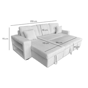 SAN DIEGO Canapé d'angle convertible 4 places avec coffre en velours côtelé beige