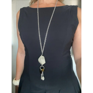 Collar largo Meteoro pendant charms nacar cristal en plata 10µ