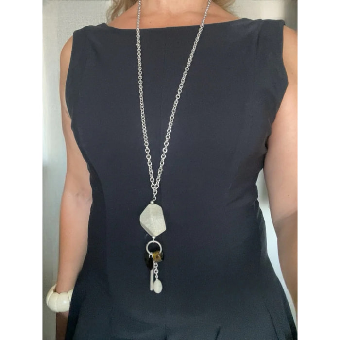 Collar largo Meteoro pendant charms nacar cristal en plata 10µ