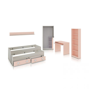 Dormitorio juvenil Kenia Max Blanco Alpes - Rosa y Gris