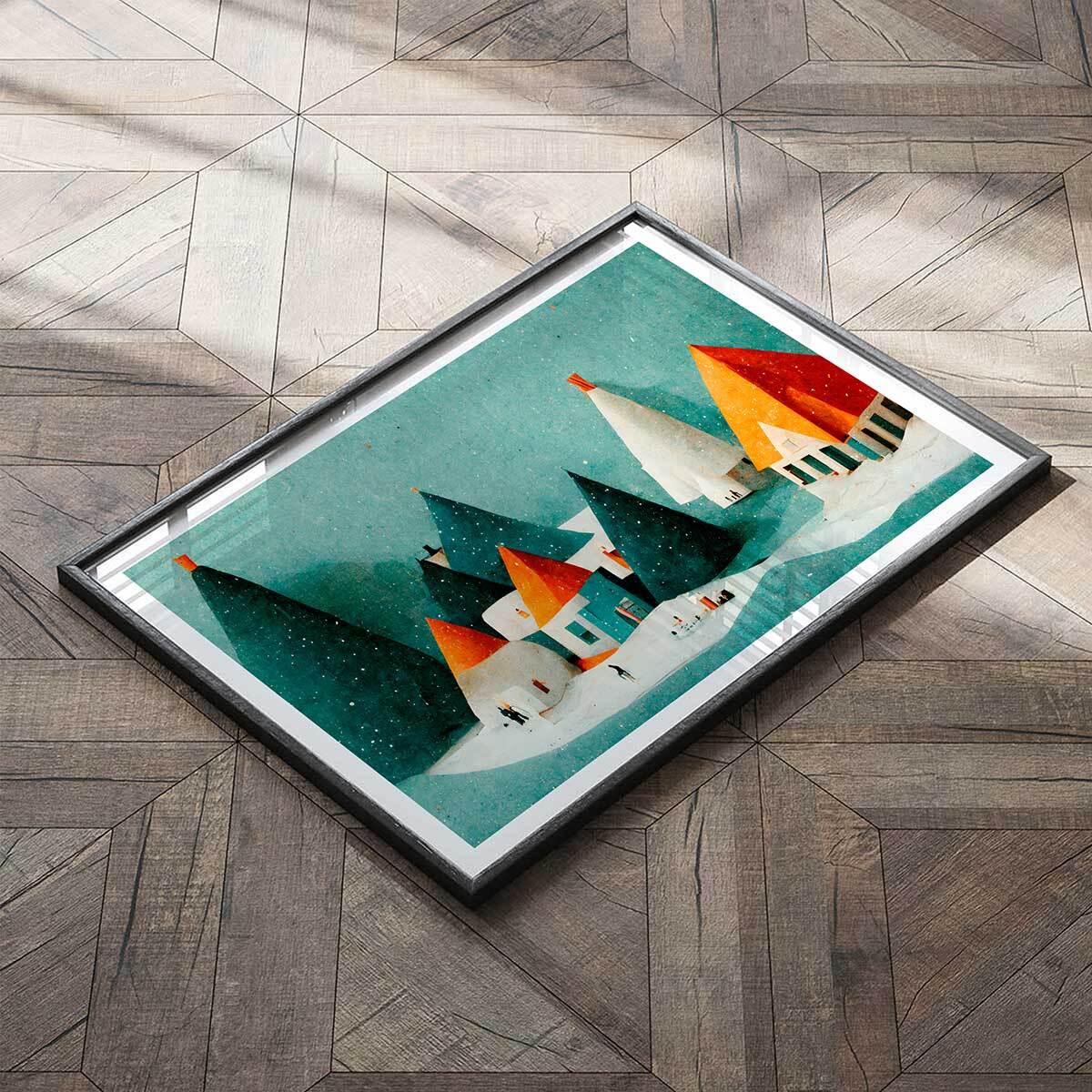 Affiche enfant petit village de neige  Affiche seule