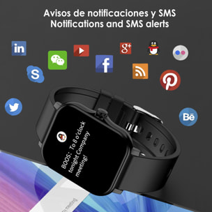 Smartwatch H30 con monitor de tensión y O2 en sangre, corona lateral funcional, notificaciones de aplicaciones.