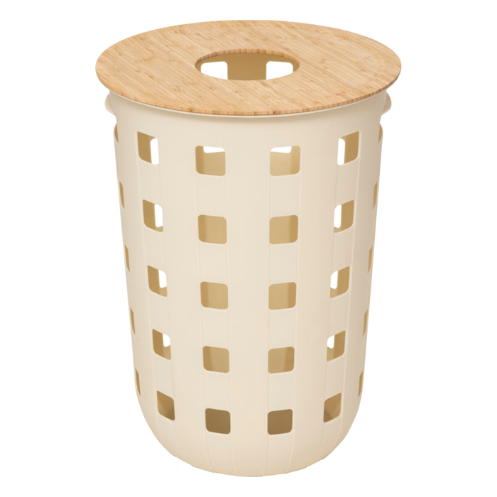 Panier à linge avec couvercle ajouré en bambou - Beige