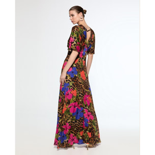 Abito Lungo in Raso Stampato