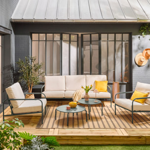 Salon de jardin LUANDA en acier. 5 places. kaki