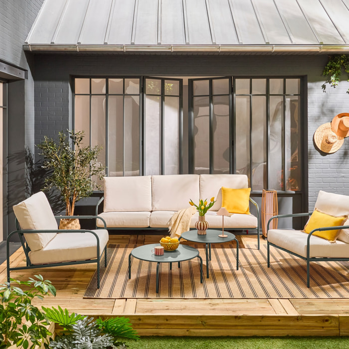 Salon de jardin LUANDA en acier. 5 places. kaki