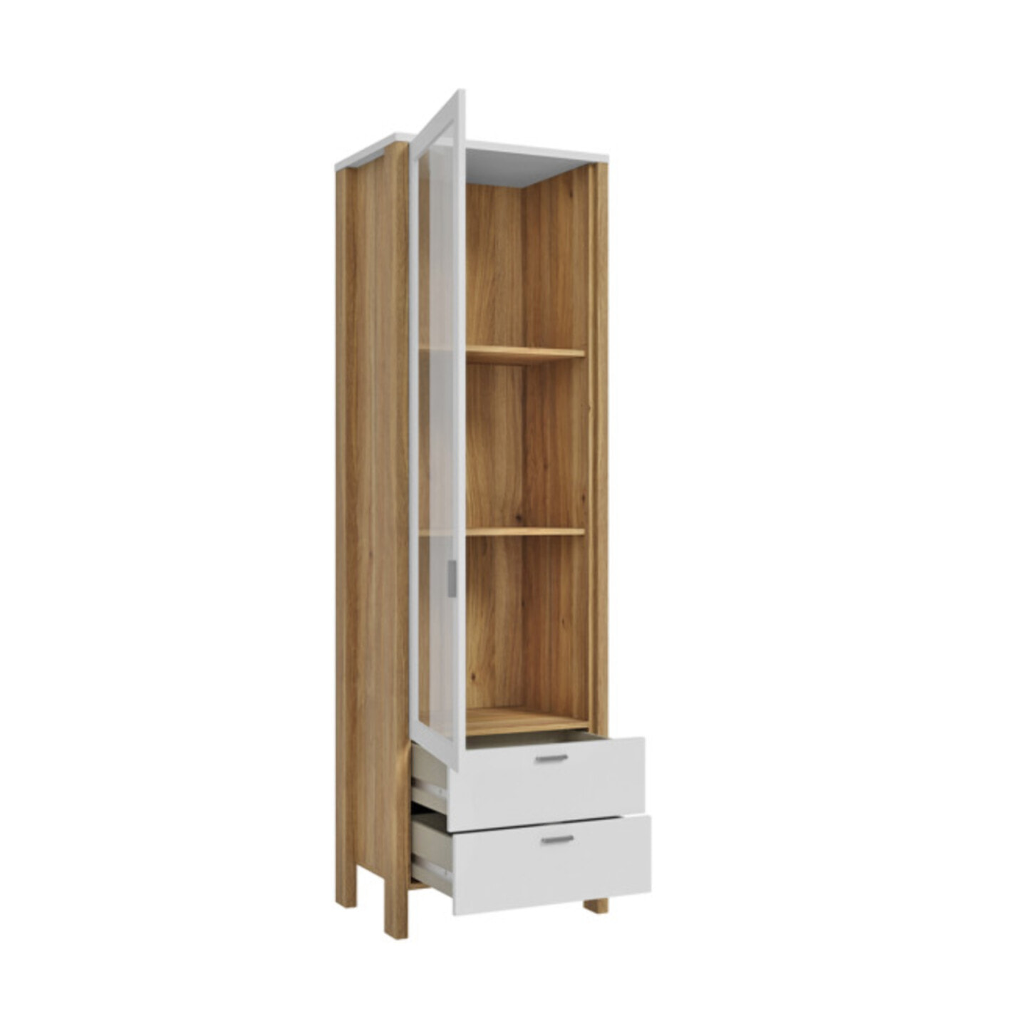 Colonne vitrée H200 cm 2 tiroirs 1 porte décor gris clair - BOLERO