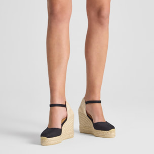 Alpargata de cuña 8 cm en lona de algodón con talonera trenzada y pulsera al tobillo