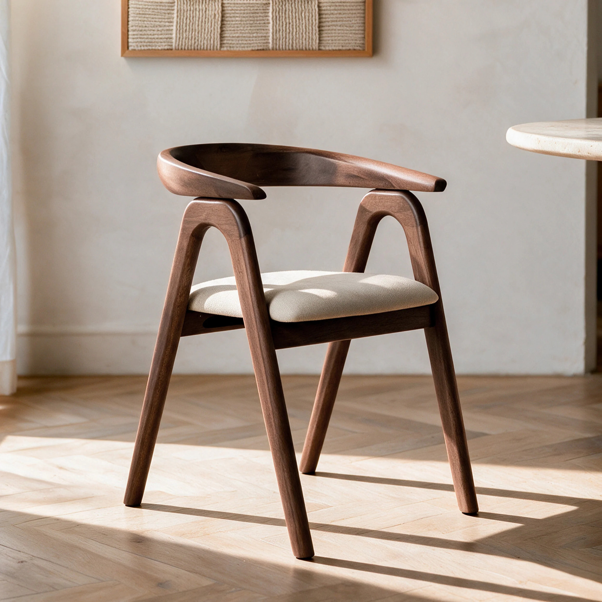 Chaise en bois d'hévéa marron et tissu beige - Hawa
