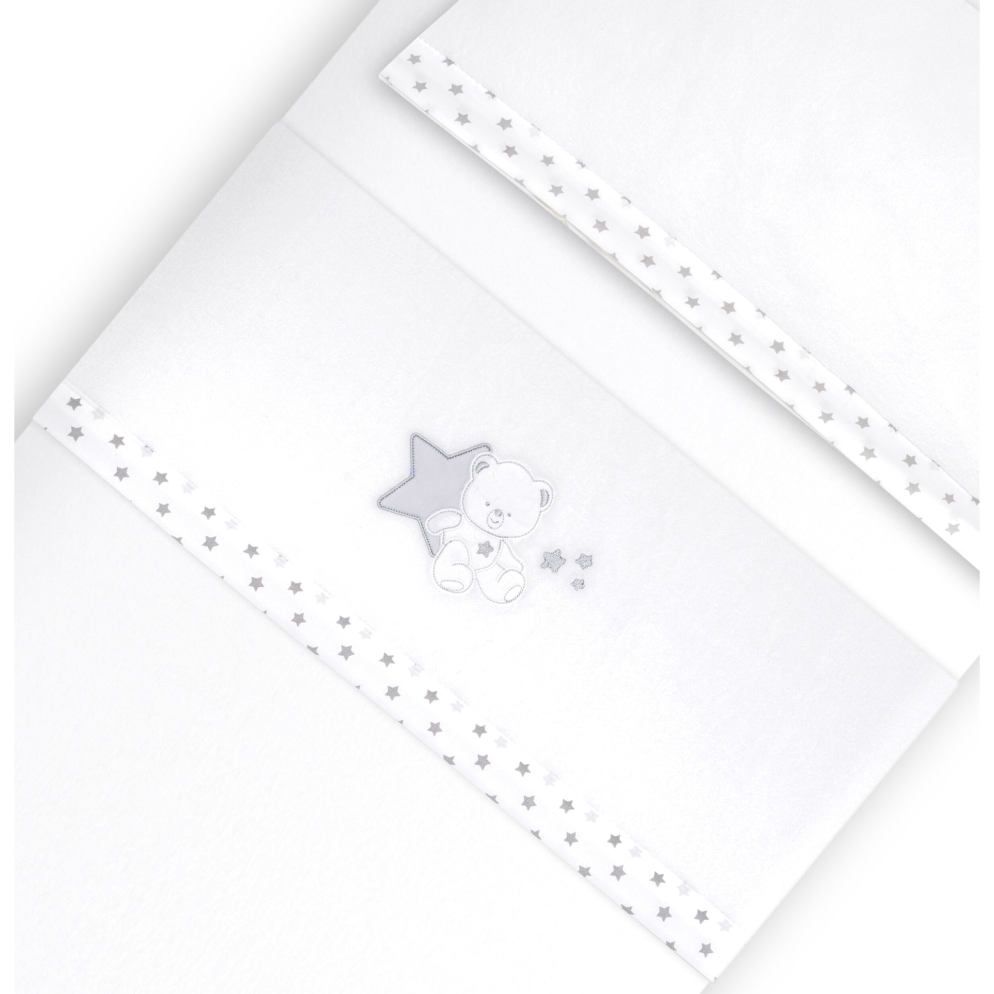 Triptico Cuna Coralina Modelo Osito Sentado + Broche Bco/Gris
