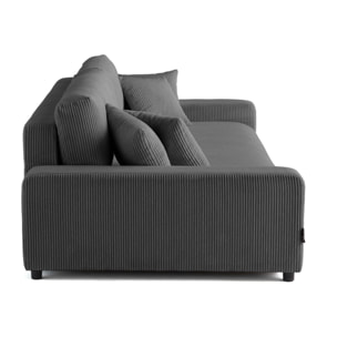 Pivoine - canapé droit 3 places - convertible avec coffre - en velours côtelé - Gris foncé