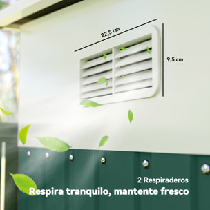 Cobertizo de Jardín Exterior 8,9 m² 280x345x201 cm Caseta de Jardín Exterior Metálica con 2 Puertas Corredizas y 2 Ventanas para Almacenamiento de Herramientas Verde