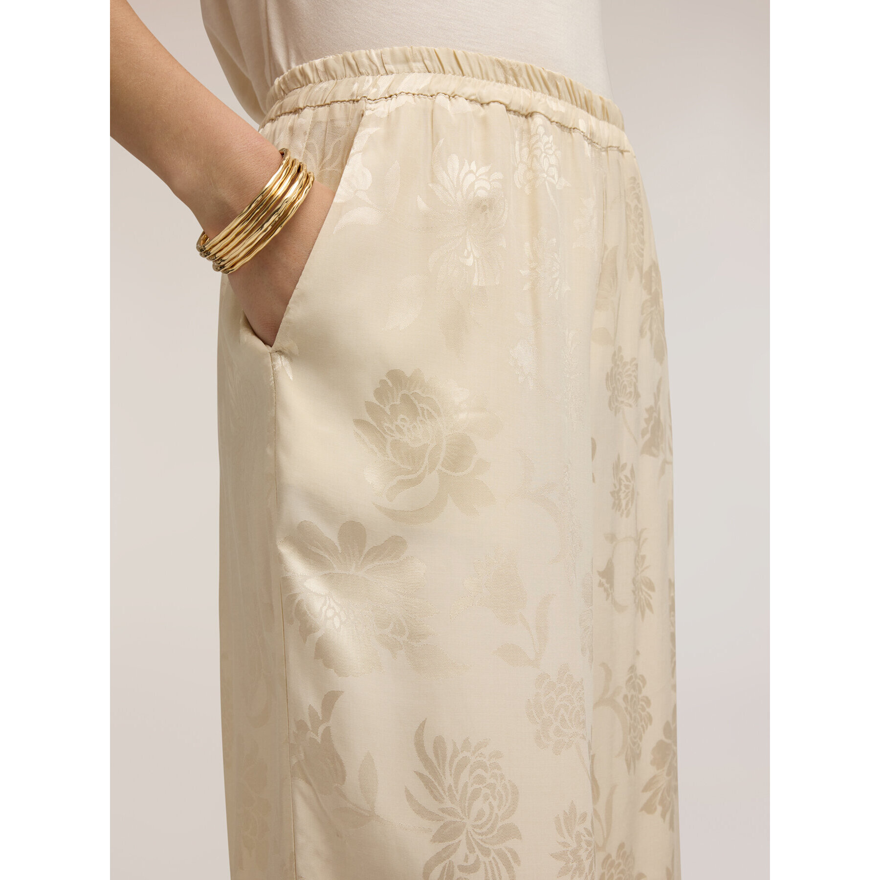Motivi - Pantalones palazzo en raso jacquard - Beige