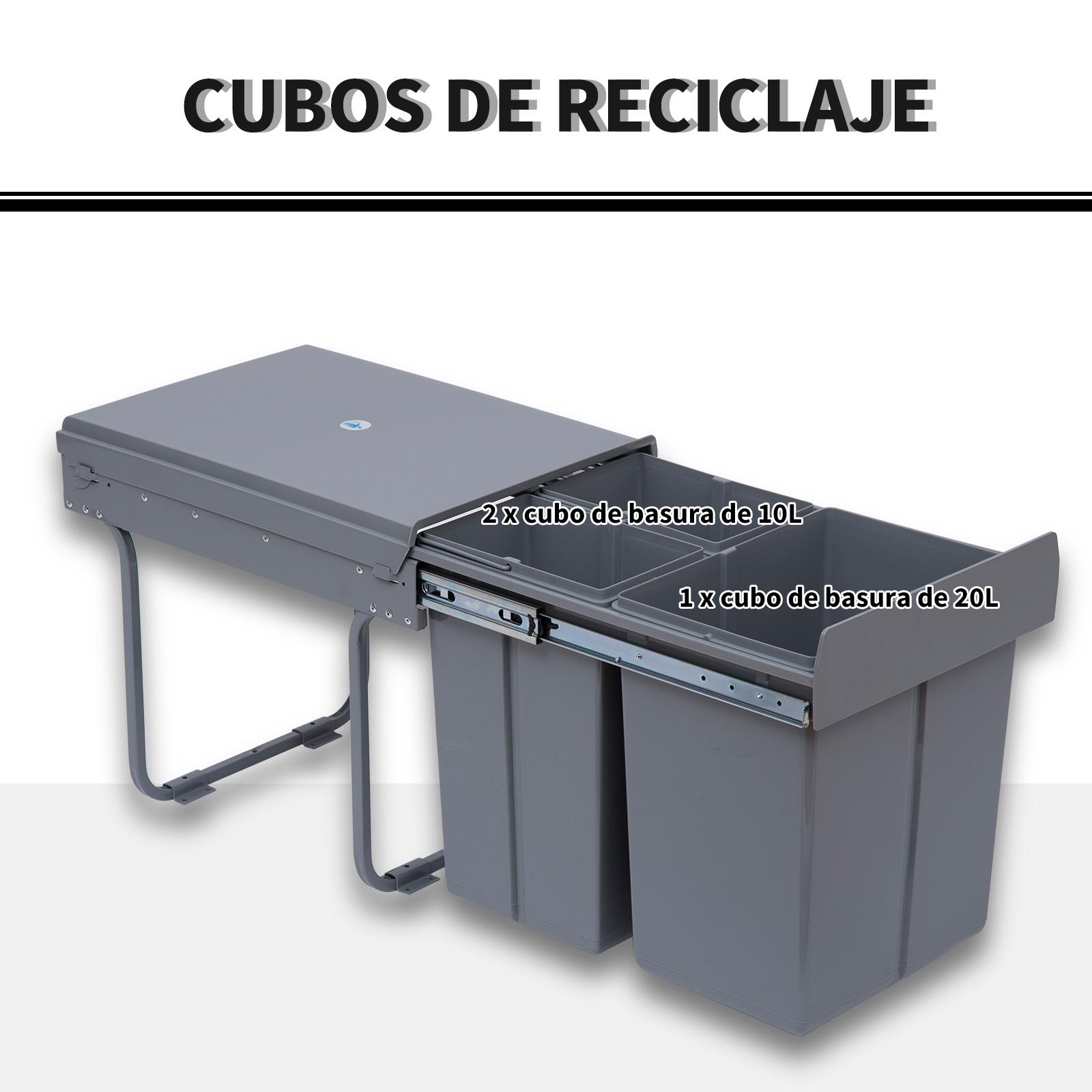 Cubos de Basura Extraíbles para Cocina 3 Contenedores de Reciclaje 1x20L 2x10L