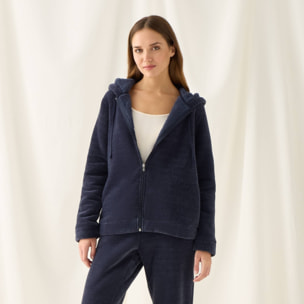 Chaqueta de chenilla con borreguito Esti color azul oscuro Poliéster