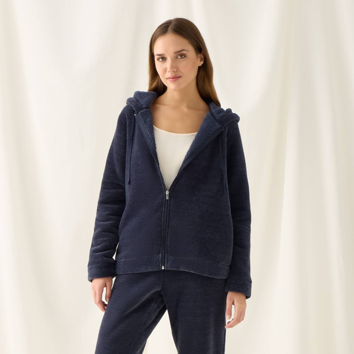 Chaqueta de chenilla con borreguito Esti color azul oscuro Poliéster