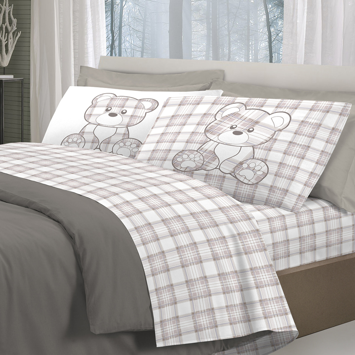 Completo letto tartan orsetto beige 100% cotone
