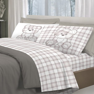 Completo letto tartan orsetto beige 100% cotone