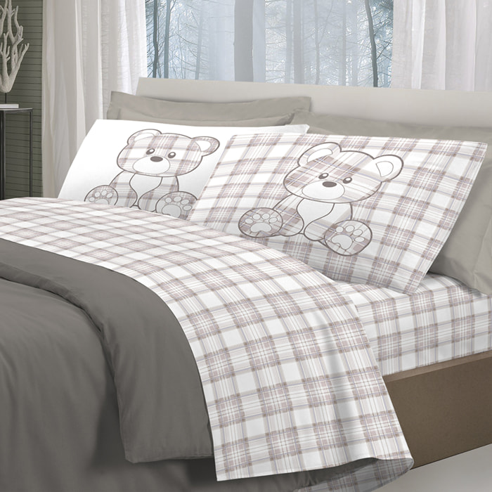Completo letto tartan orsetto beige 100% cotone