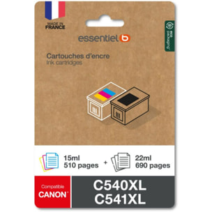 Cartouche d'encre ESSENTIELB Pack Compatible C540/C541 XL (Noir + 3 Couleurs Haute Capacité)