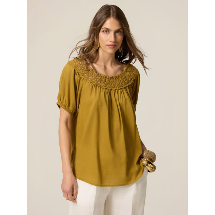 Oltre - Blusa de muselina con encaje - Verde