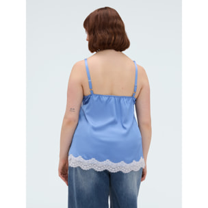Fiorella Rubino - Top de satén con detalles de encaje - Light - blue